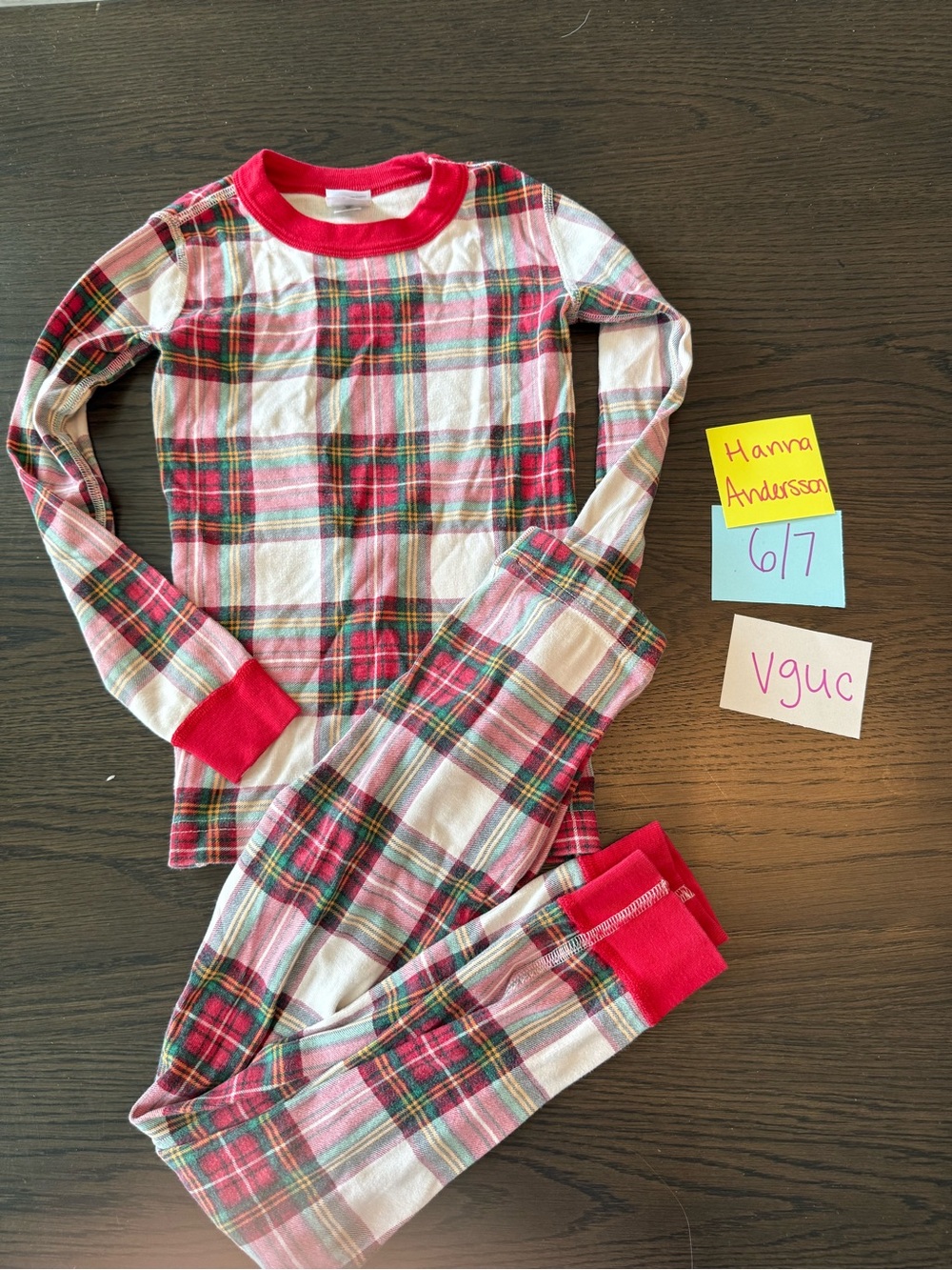 Hanna andersson 120 cm 6/7 Plaid Red Cotton Pajama Set